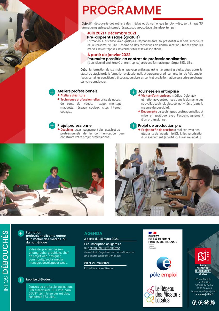 prefet59's tweet photo. #Apprentissage Dans le cadre d'un partenariat entre l'Etat, @poleemploi_HDF, et le réseau des Missions locales, l'@ESJ propose un pré-apprentissage aux métiers des médias et du numérique. 
Plus d'infos sur https://t.co/q4QTCtIduc https://t.co/ubTYQffegq