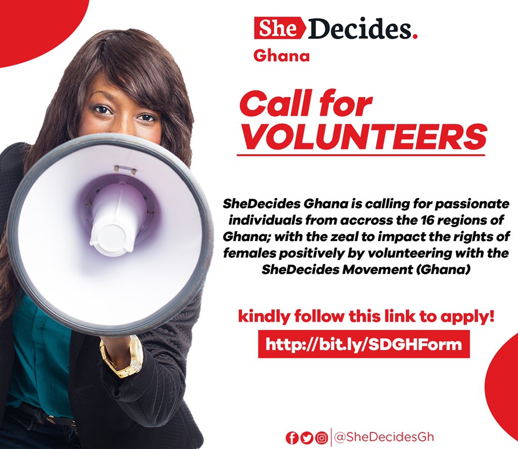 Shedecidesgh's tweet photo. Apply before 1st April!!!
Hurry! Deadline is close!
Join the movement where #SheDecides! Apply now!

#GenerationEquality #SheDecidesGh #JoinTheMovementer https://t.co/ORfhdOMbv6