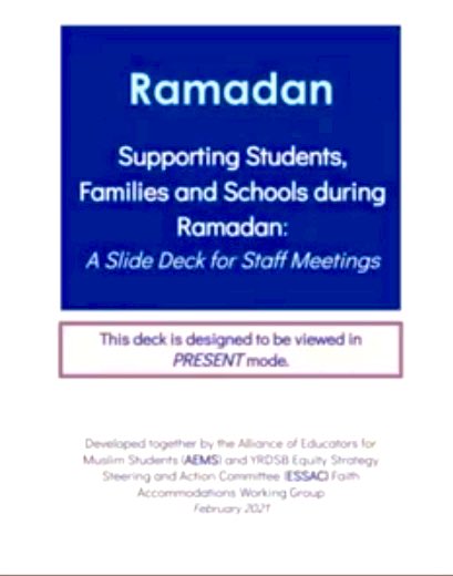 YRDSB - Please check out this resource for Supporting Students, Families &amp; Schools During Ramadan: youtu.be/9RogLNVkrQ4 A huge thank-you to the incredible Educator team that came together to collaborate with AEMS on this learning. 🌙