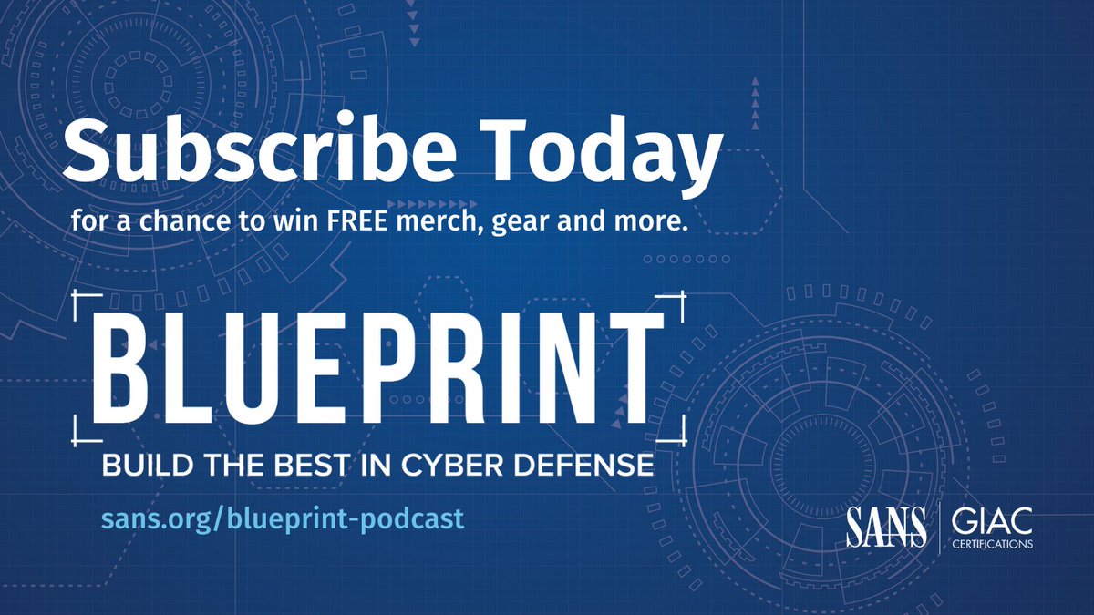 SANSDefense's tweet photo. 🔷 SANS #BlueprintPodcast season 2, hosted by @SecHubb is available now. We need your help to tell #cyberdefenders 🔷

Subscribe, rate &amp; review the #podcast on #ApplePodcasts to spread the word &amp; enter for a chance to win FREE merch ➡ https://t.co/zBvNZaY9ie

#BlueTeam #InfoSec https://t.co/BXAdT0cZAl