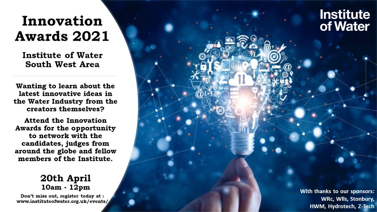 South West Area Innovation Awards - 20th April. 

Watch innovation pitches from our shortlisted candidates &amp; hear the judges verdict!

Our judging panel includes Dragan Savic (<a href="/H2ODraganSavic/">Dragan Savic</a>), Makund Vasudevan, Barrie Light &amp; Karen Light.

Register here:bit.ly/3rzZ6ey