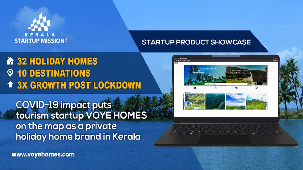 startup_mission's tweet image. The story of #VOYEHOMES , a hospitality startup under #KSUM, is one that converted the difficult phase caused by the pandemic into a success story by correctly addressing the issues faced by travellers.