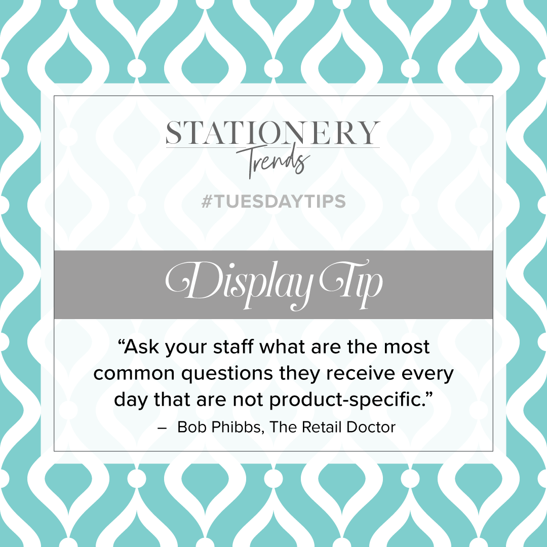 StationeryTrend's tweet image. Signage is important; it helps sell and answers questions. Bob Phibbs, The Retail Doctor suggested that once managers ask staff members this question it can then “prioritize all those concerns and make signs that address the most important ones first.” #TuesdayTips #displaytip