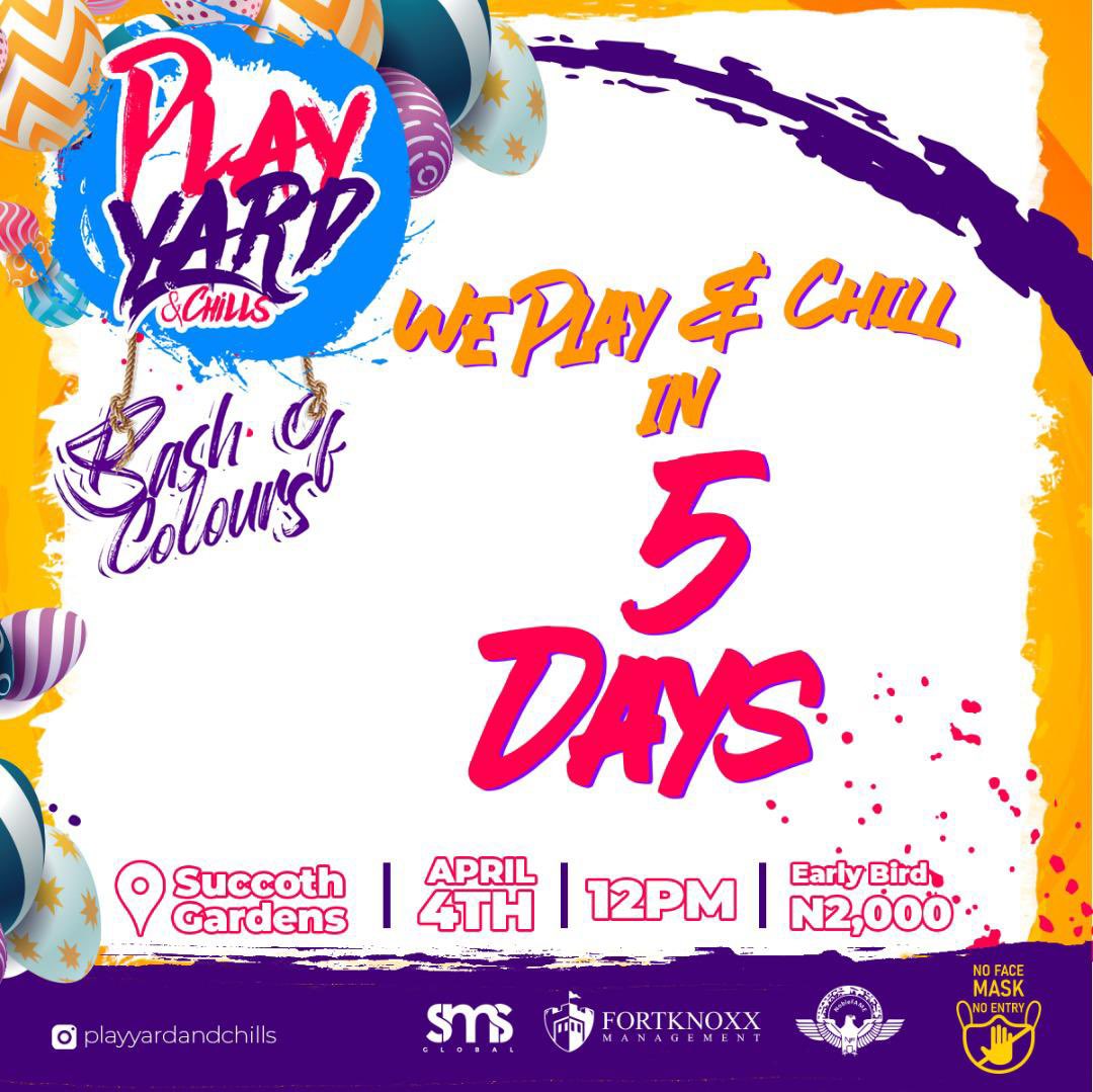 playyardnchills's tweet photo. 5 Days to go..... yay!!!!!!!!!!!!
#playyardandchills #ilorin https://t.co/JvAt0J9ENJ