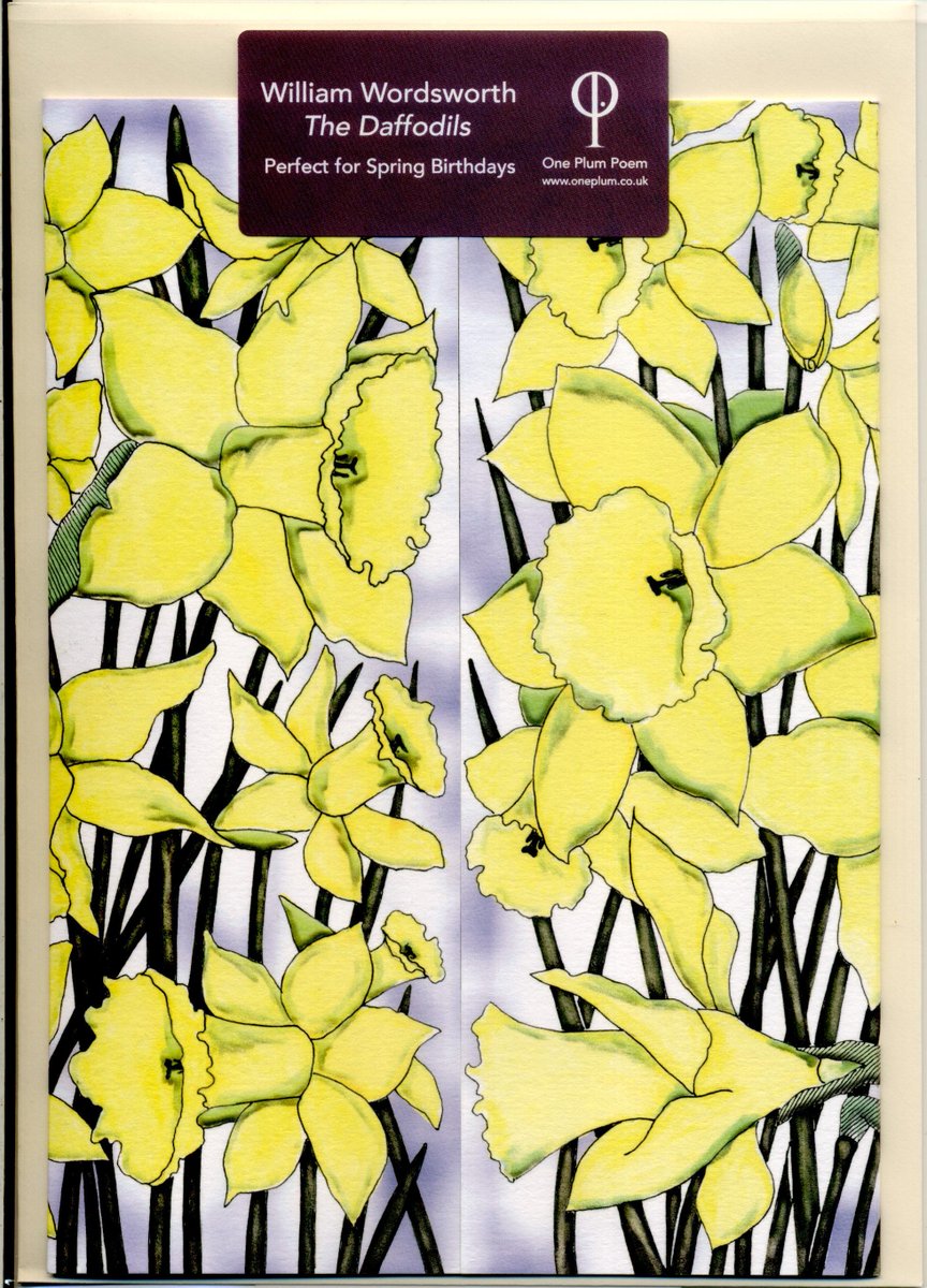 PoetryBookSoc's tweet photo. We've got the perfect poetic #Easter2021 card for you! This cheery illustrated @oneplumpoem card features William Wordsworth's classic 'The Daffodils' and is bound to brighten up  #Easter or a Spring birthday. Order yours here > https://t.co/jvzBC3nJKN https://t.co/KjE3I0p59N