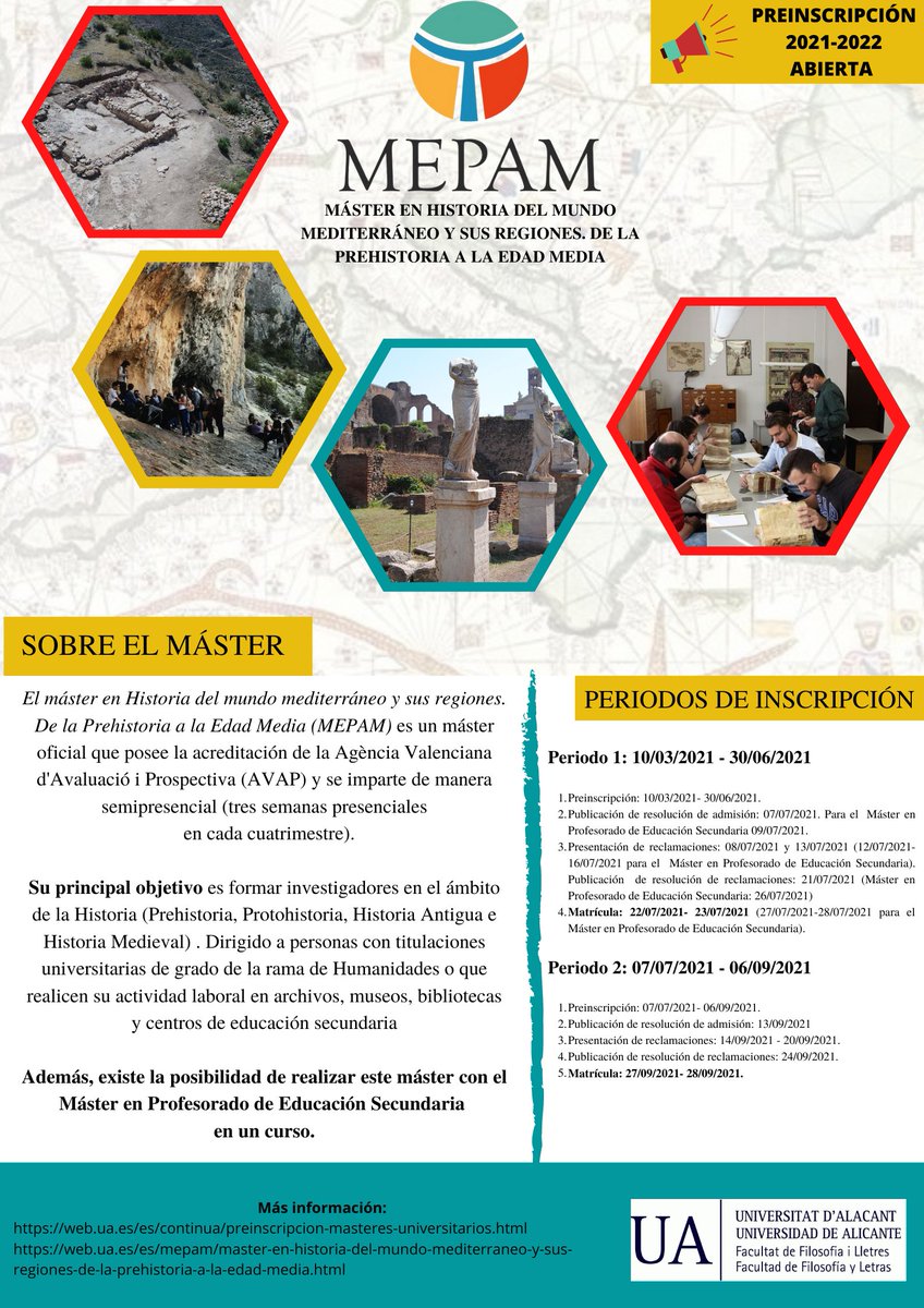 JLeonardoSoler's tweet photo. Preinscripción curso 2020-2021 abierta.
https://t.co/0Djvms1r9W...
https://t.co/BPycvke5JA..
#Prehistoria #Protohistoria #HistoriaAntigua #Historia
#Investigación #MEPAM
@UA_Universidad https://t.co/bWVnd4Ljp0