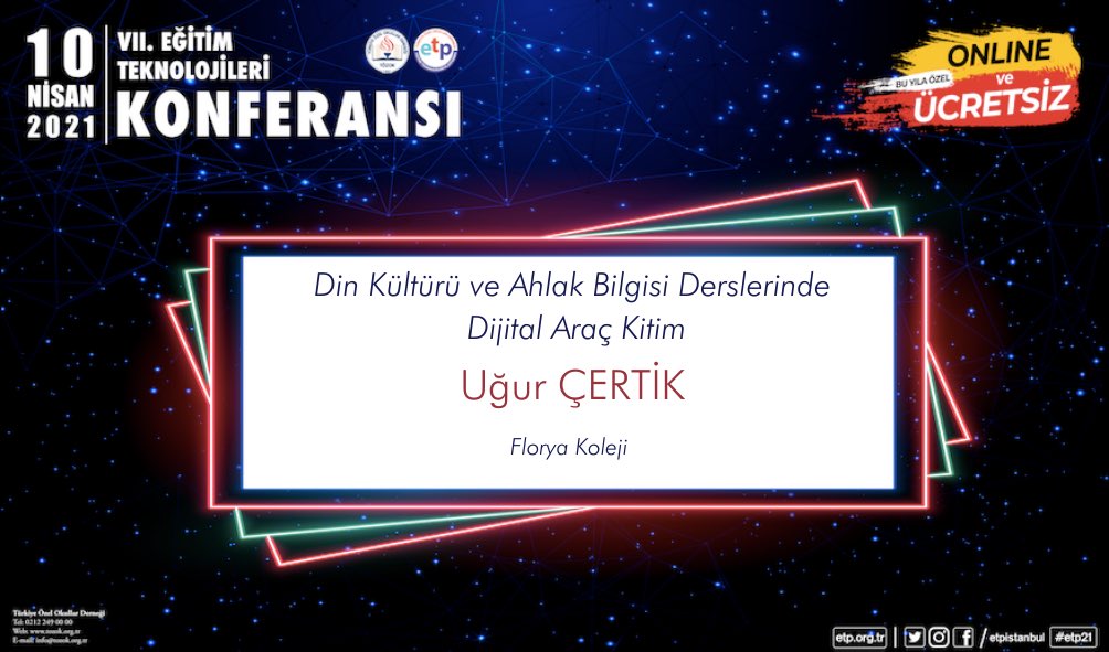 Uğur ÇERTİK 10 Nisan’da VII. Eğitim Teknolojileri Konferansında bizlerle #etp21 @UCertik <a href="/Floryakolej/">Florya Koleji</a>