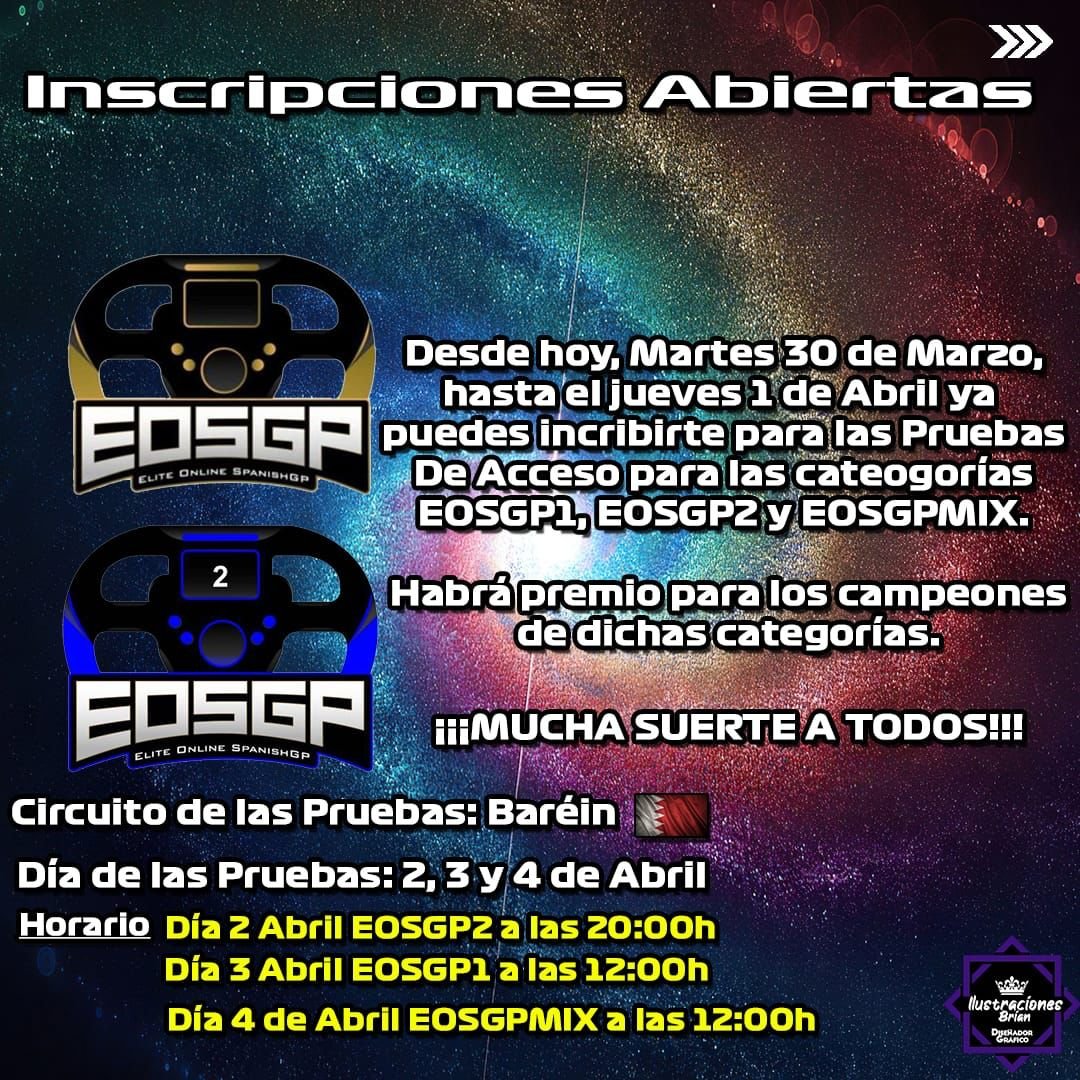 EOSGP_eSports's tweet photo. 🚨Noticia de última hora🚨

Se abren inscripciones:
-EOSGP1
-EOSGP2
-EOSGP MIX https://t.co/VCoGgwdKLQ