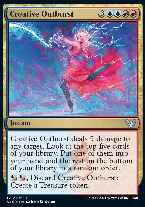 Zapgaze's tweet photo. Hey fellow Prismari students, gather around as I have a new #MTGStrixhaven preview card for you, courtesy of Wizards of the Coast!

Some real Prophetic Bolt vibes to this one, one of my favourite Izzet cards of all time. I can't wait to cast some Creative Outbursts in limited ❤️ https://t.co/PEhK3lNlah