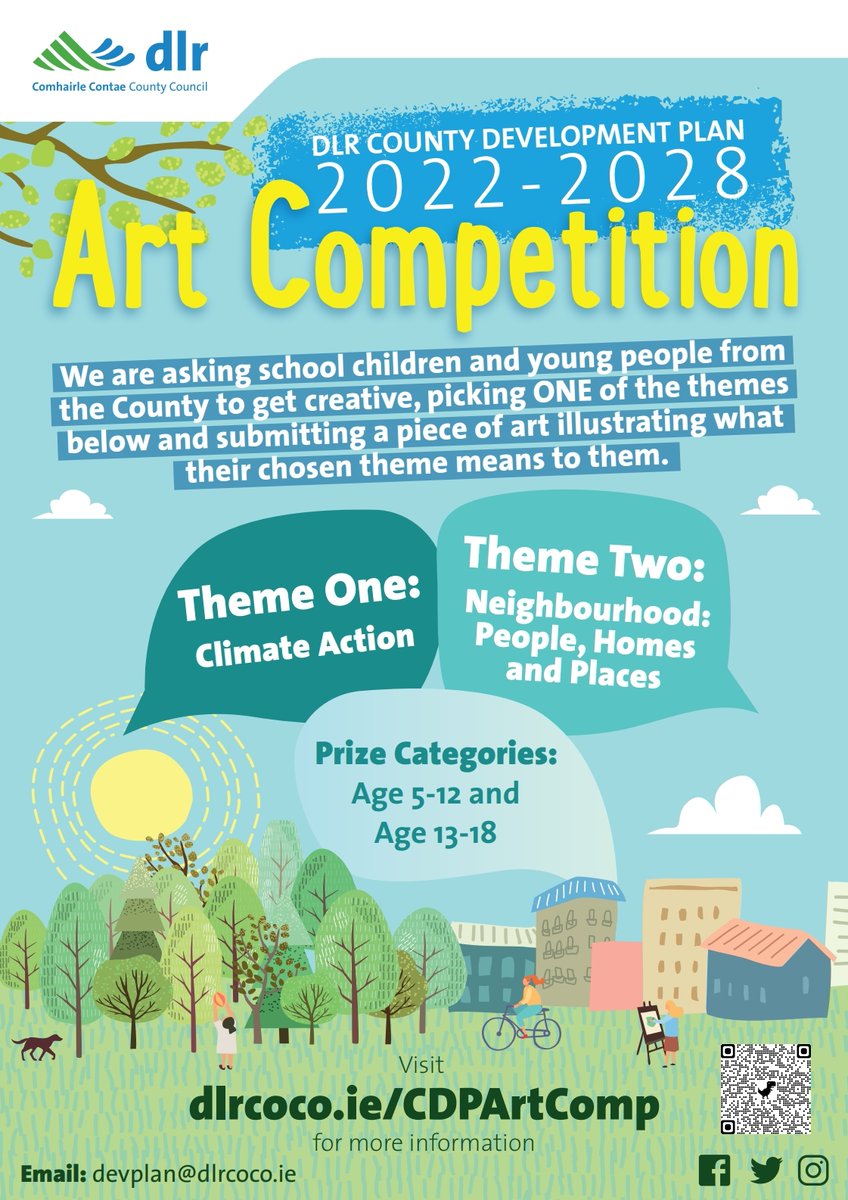 dlrcc's tweet photo. 🎨 We're asking young people of the County to get involved in the #CountyDevelopmentPlan and create a piece of art illustrating two of its themes! 2 winners' work will be used for the cover of the chapters representing the 2 themes.
🖌️ 
Full details: https://t.co/INDwiSSDX6 https://t.co/jxYPrCDfi1