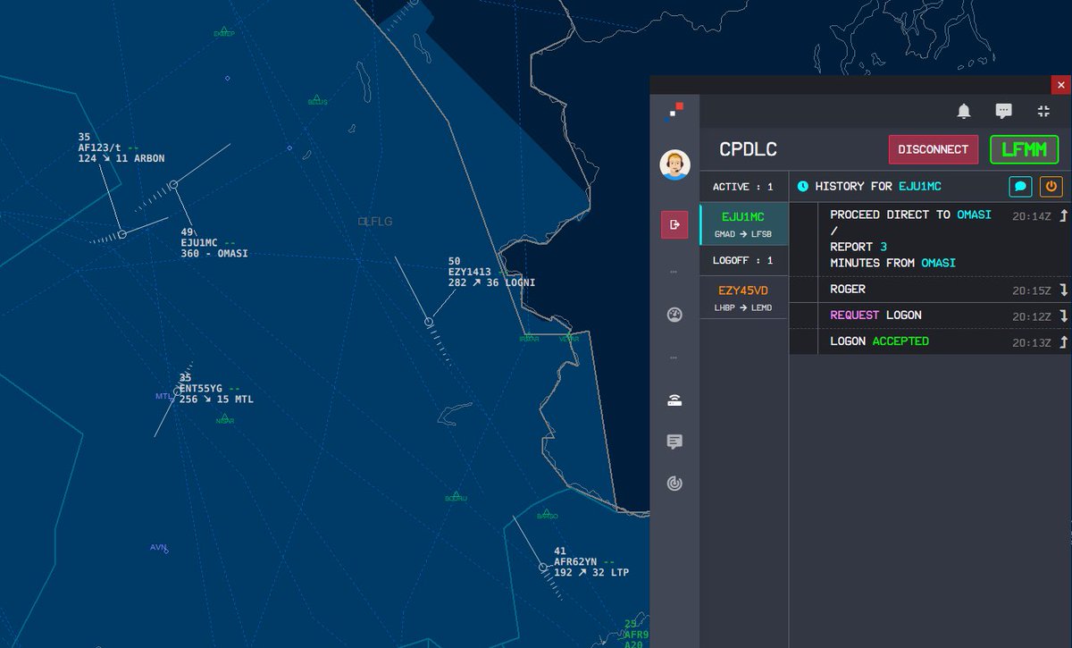 vaccfr's tweet photo. Next Thursday, March 1st, from 19-21z, we will lead a big test of our brand new #CPDLC ATC side system (based on Hoppie Network). All the French FIRs will be opened, so you can expect a full #CPDLC enroute coverage ! @vatsim @VATEUD #LFXX https://t.co/t0flGt3csg