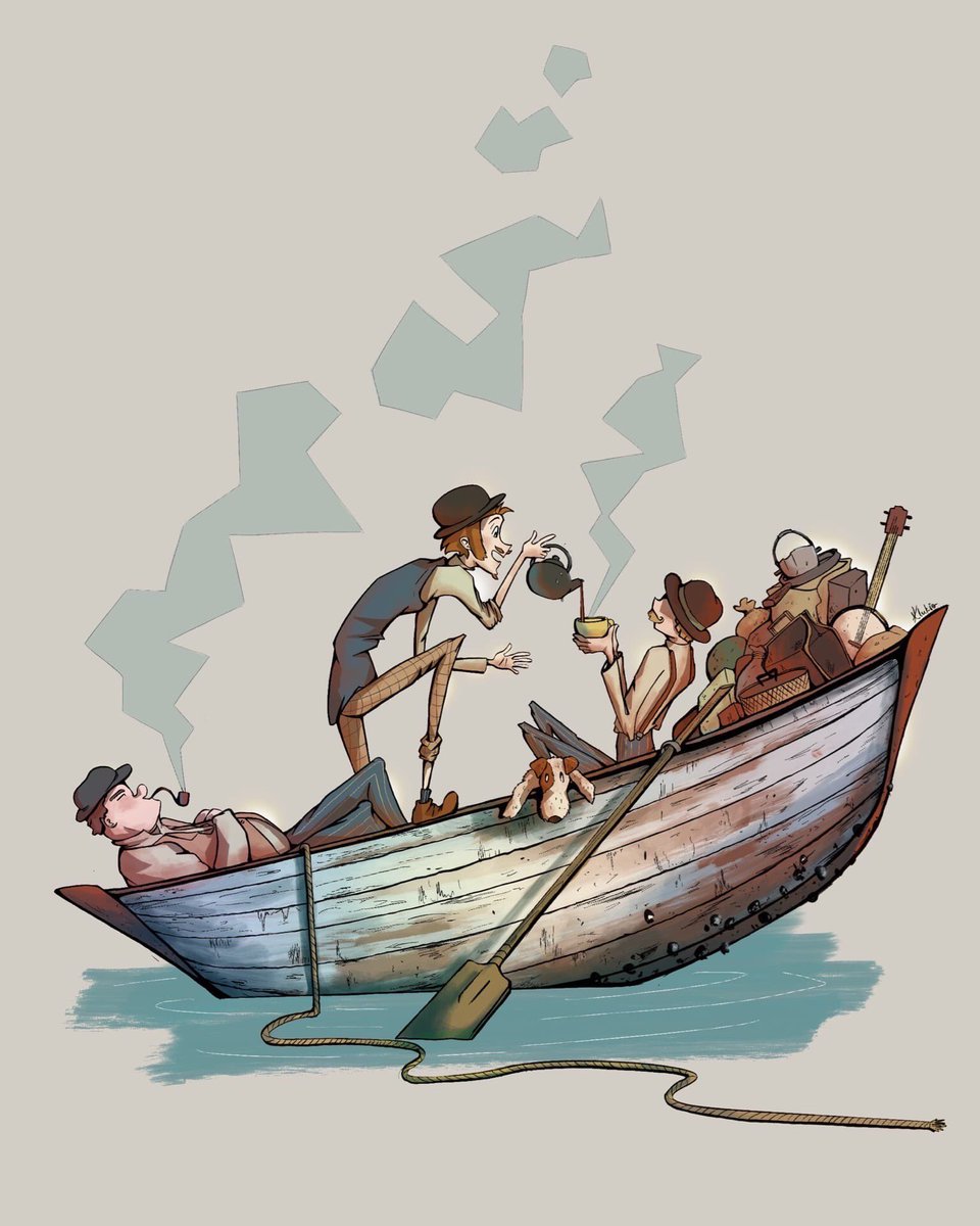 oi_DARY's tweet photo. Three Men in a Boat (To Say Nothing of the Dog
 #art #bookillustration #vintage #NFTs #nftart #cryptoart #criptoartist https://t.co/jhJt27aHEo