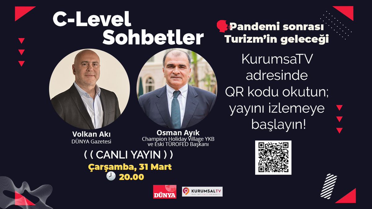 C- Level Sohbetler’de bu hafta <a href="/volkanaki/">VOLKAN AKI</a>’nın konuğu Eski TÜROFED Başkanı ve <a href="/ChampionHV1/">ChampionHV</a> Yönetim Kurulu Başkanı <a href="/OsmanAyikk/">Osman Ayik</a> oluyor.

kurumsal-tv.com üzerinden izlemek için kodu girin yada QR kodu okutun

Yayın kodu: PuqeiBz