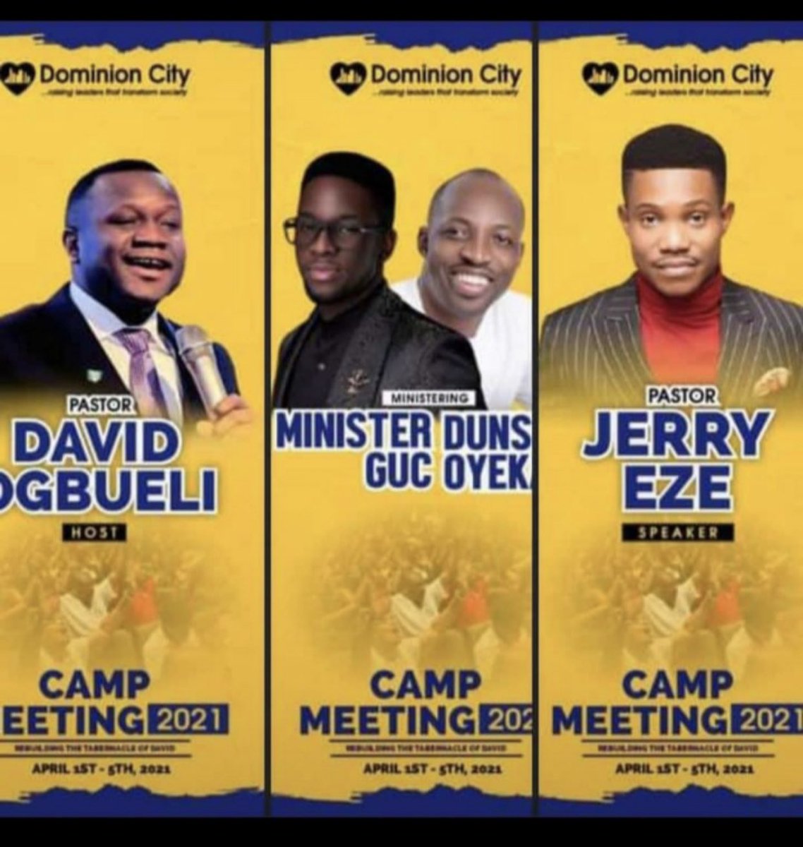 Men are made in moments of unusual supernatural encounters with God. Where would you rather be this Easter? #CampMeeting2021 <a href="/pstdavidogbueli/">Pastor David Ogbueli</a> <a href="/dominioncitylag/">Dominion City Lagos</a> <a href="/Realjmartins/">J Martins</a> <a href="/dcikeja/">Dominion City Ikeja</a>