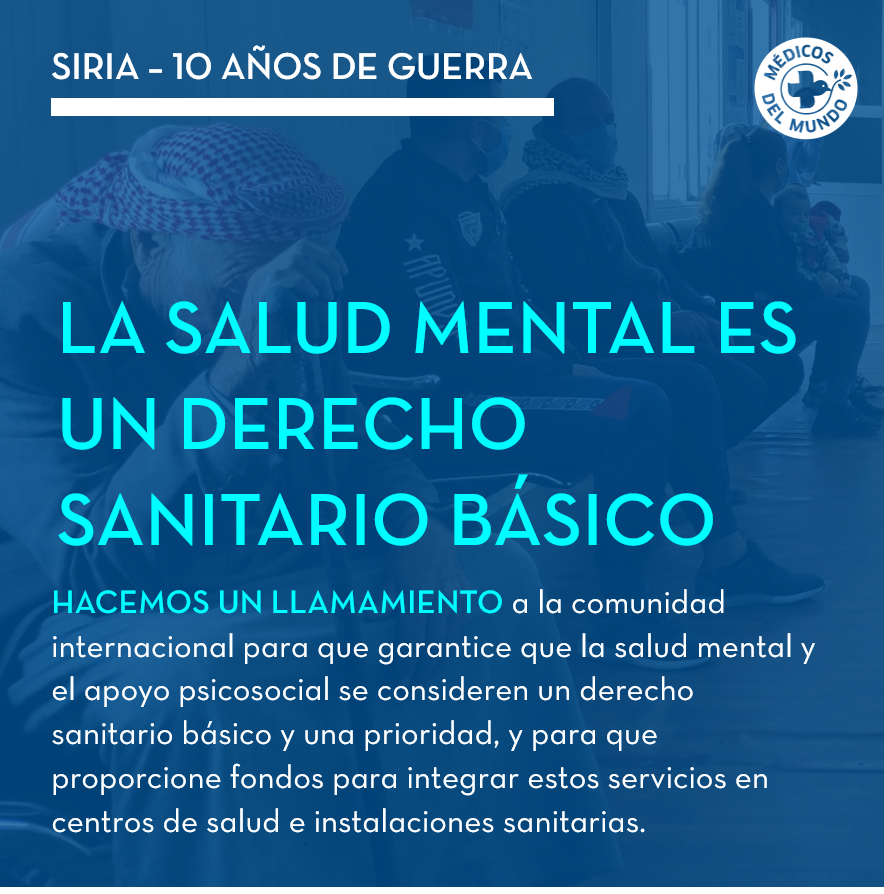 MedicosdelMundo's tweet photo. En Siria @MedicosdelMundo trabajamos en 12 centros sanitarios para asegurar el acceso a la atención primaria, incluidas consultas de salud mental, ya que tras 10 años de guerra, la salud mental de la población está colapsando. #WithSyria #NotAtarget #10YearsTooMany #SyriaConf2021 https://t.co/nrF8LkK8l6
