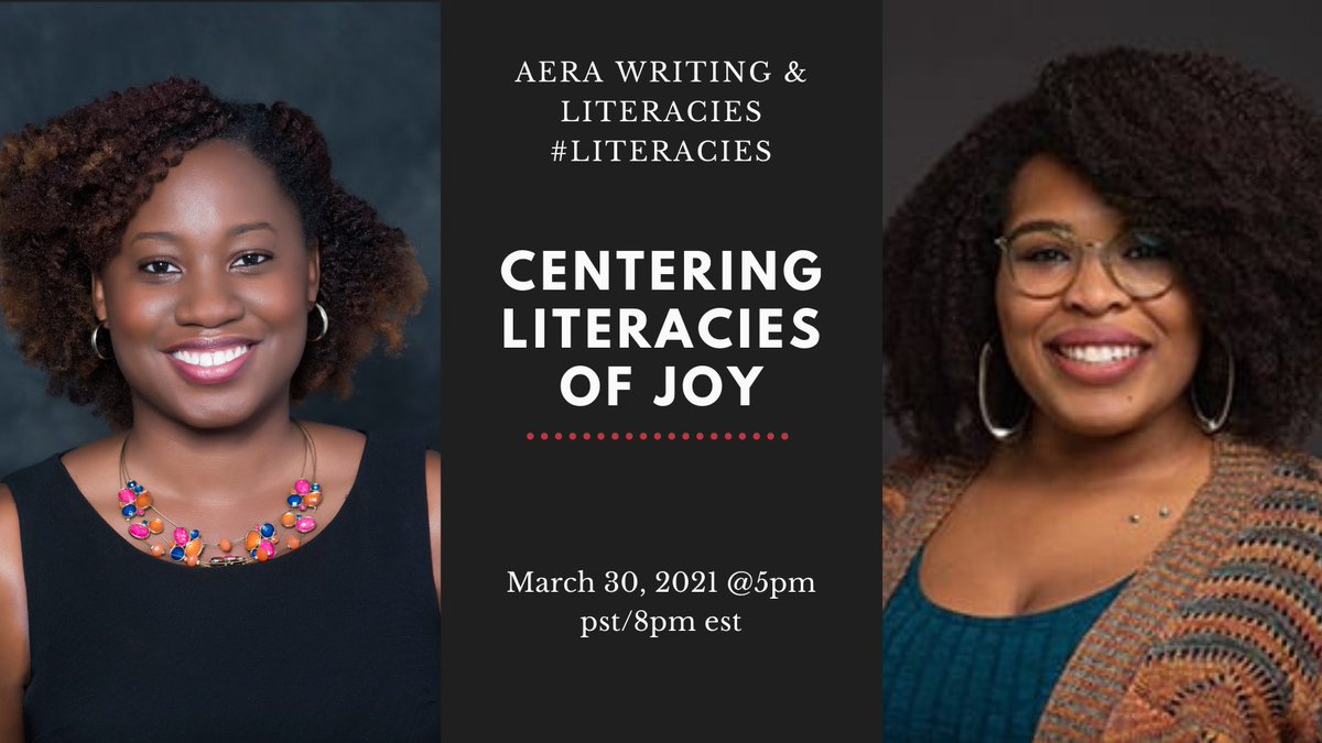 Less than a min to #literacies! All are welcome to the conversation on “Centering #Literacies of Joy” featuring Drs. Kamania Wynter-Hoyte <a href="/KWynterHoyte/">KWynterHoyte</a> &amp; Renata Love Jones @MsLove_Jones.