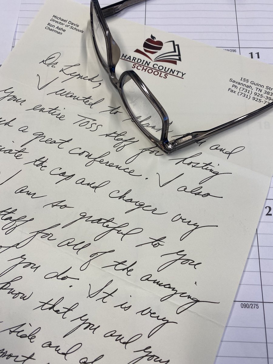TNEducConsult's tweet photo. Never let email or social media rob you of sending special hand written notes. Thank you Supt Davis-Hardin Co for reminding me. Our TOSS staff treasured your note. ⁦@tosstn1975⁩ https://t.co/GghfvI3ZmB