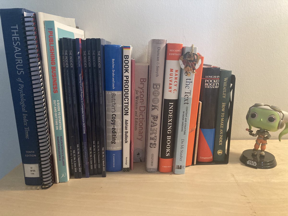 FionaF's tweet image. My #IndexDay shelfie, although it’s more of a ‘back of the desk-ie’