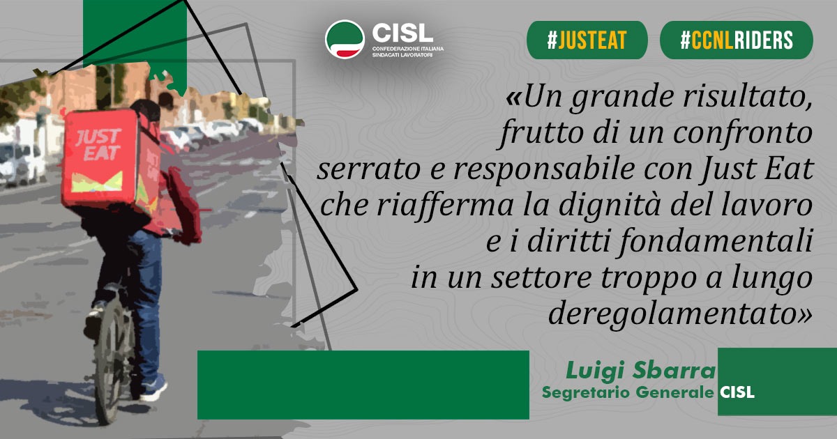 CislNazionale's tweet photo. #LuigiSbarra: attraverso l' accordo firmato con #JustEat sul #lavoro dei #rider ridiamo centralità alle relazioni industriali per tutele vere e negoziate. Un modello che deve estendersi a tutto il lavoro su piattaforma digitale. Leggi il comunicato👉https://t.co/T2CgHl2VEA https://t.co/8gQHE8gxHp