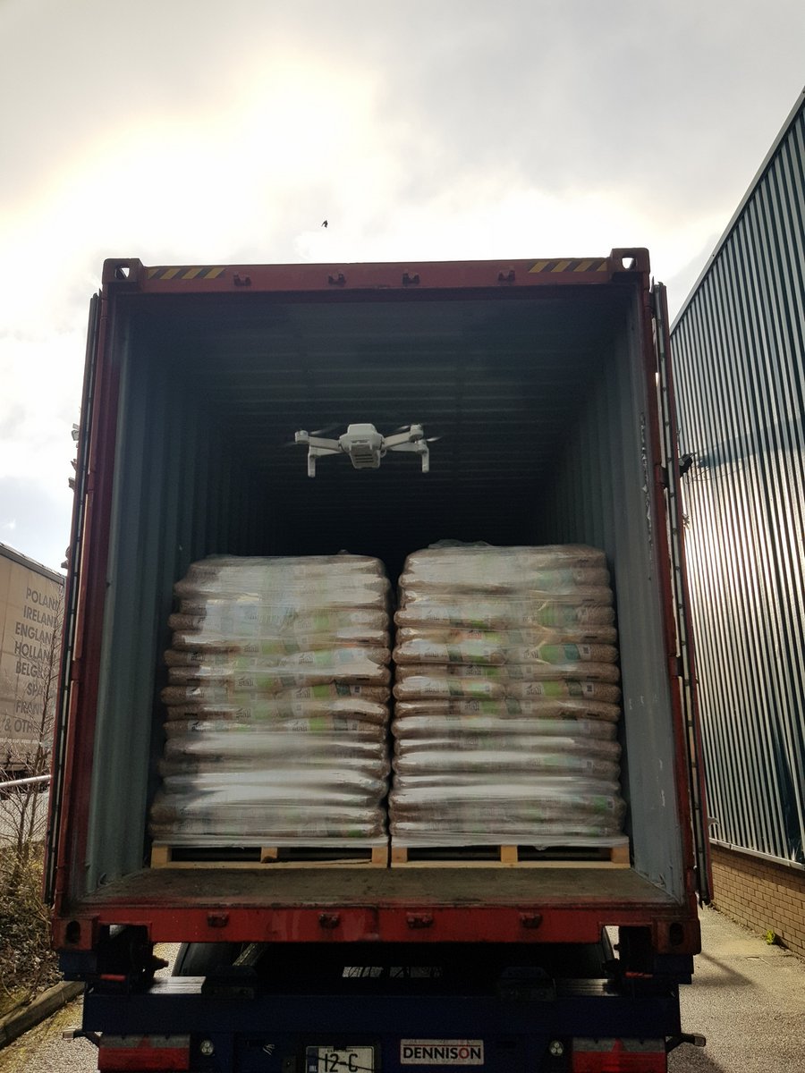 KerryBiofuels's tweet photo. Checking for any stowaways or lopsided pallets in our load with the drone before offloading !
#woodpellets
#extraflame https://t.co/owIOuJLtBR