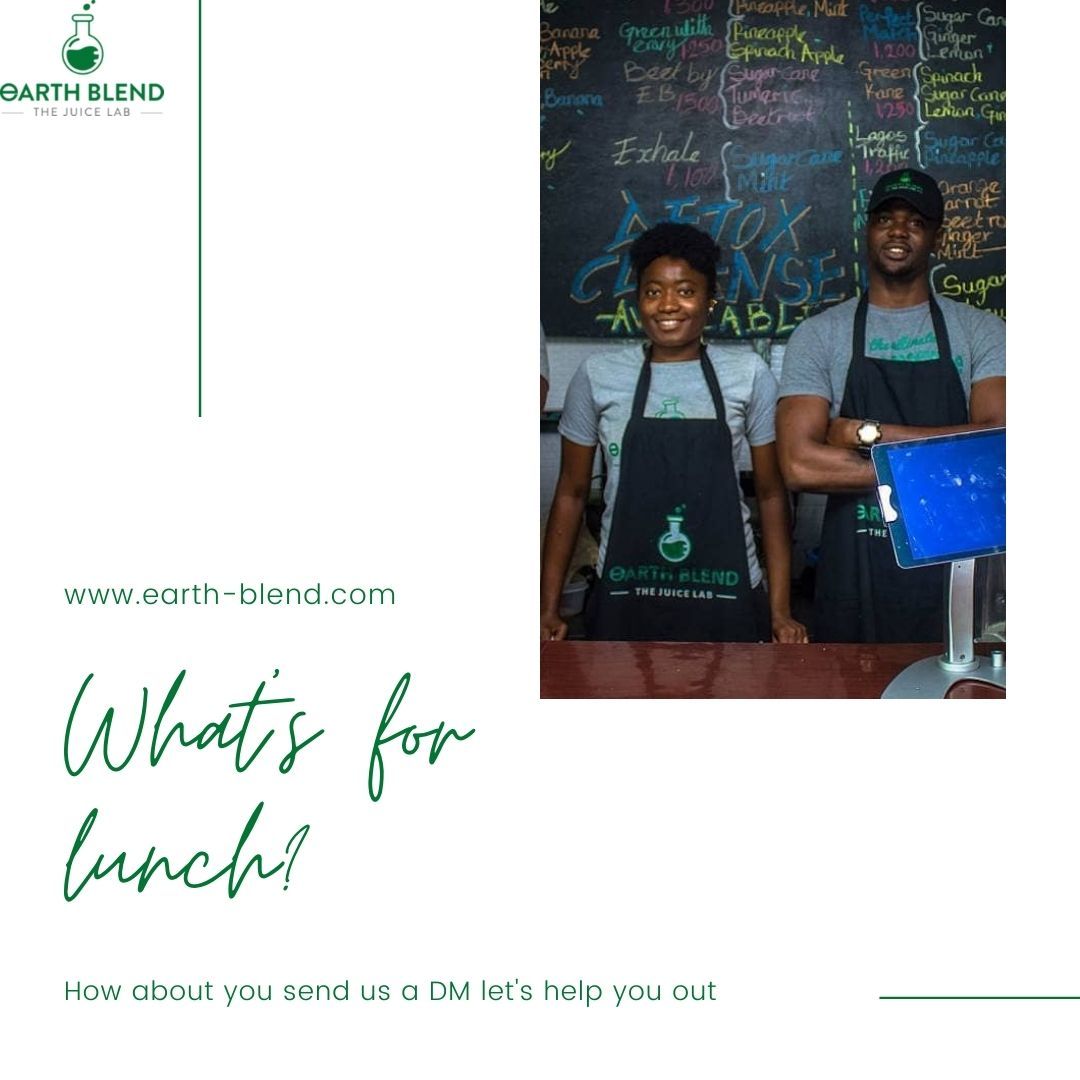 Send us a DM let's help you decide from our selection of rich, healthy, and nutritious fruit based juices, smoothies, shakes and parfait

#TheJuiceLab #EarthBlend #fruitjuicesinlagos #fruitsmoothiesinlagos #smoothiesinlagos #lunchinlagos