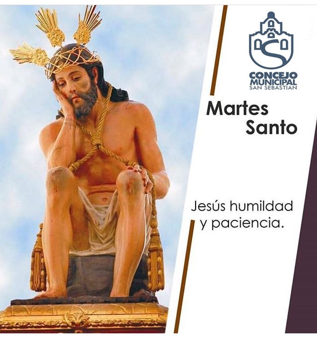#30Mar. Martes Santo, Jesús en su humildad y paciencia.
La imagen de Jesús, es la del Hijo del hombre sentado, pensativo quizás meditando...
Humilde y Paciente espera la llegada de su muerte por amor a la humanidad, por amor a cada uno de nosotros.
