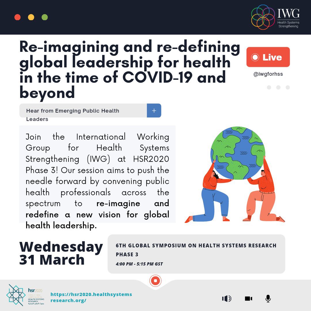 The @iwgforhss goes live tomorrow at #HSR2020 Phase 3! Come hear from emerging global health leaders from Kenya, Brazil, Lebanon, UK, India, and Philippines. We have been hard at work putting this session for you, hope to see the @H_S_Global community there tomorrow!