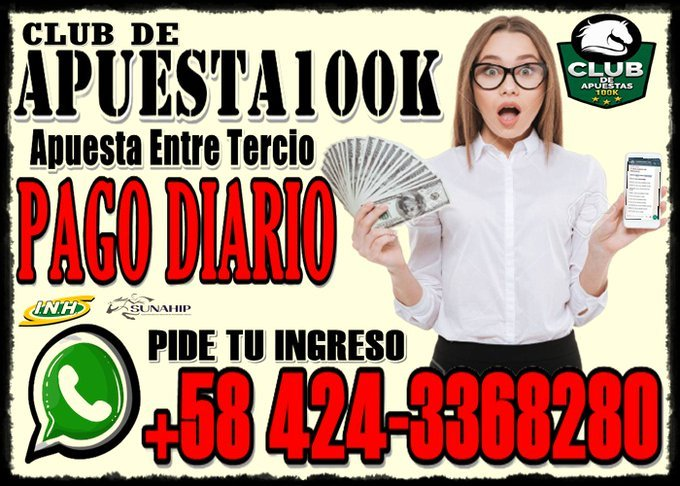 HebertoRiveratr's tweet photo. #Hipismo #30Ma  Apuesta Legal y Seguro Con  @apuesta100k Autorizado Por INH y SUNAHIP
💰Pago Diario Garantizado💰
-Apuestas Entre Tercios 🗣️
-Pollas 🐔
-Remates 🤚🏻
-Dupletas 🏇
📲+58 424-3368280
📲+58 412-4007900
Comunicate a traves de WhatsApp👇🏻
📲 https://t.co/AsmTU5qcs3 https://t.co/on0UyLTJpO