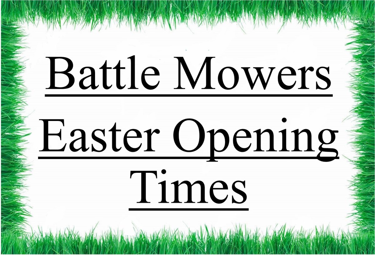 BattleMowersLtd's tweet photo. Battle Mowers Easter Opening Times

Good Friday - 8.00am to 4.00pm
Easter Saturday - 9.00am to 12.00pm
Easter Sunday - Closed
Easter Monday - Closed
Tuesday - 8.00am to 5.00pm

Hours may vary depending on weather conditions

Happy Easter from us all at Battle Mowers Ltd https://t.co/jmqZfZQ2YN
