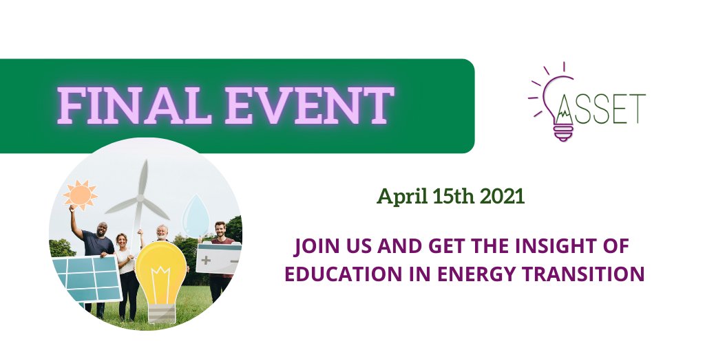 📢ATTENTION📢
The FINAL EVENT of <a href="/Project_Asset/">ASSET EnergyTransition Academy</a> is about to take place- JOIN US🎉

🗓️ April, 15th 
⏲️ 9- 12.30 CET
♻️ Recap of all lessons learned in #energytransition 
2⃣  years of the #research end up

#Online 🔗bit.ly/2NjSH92