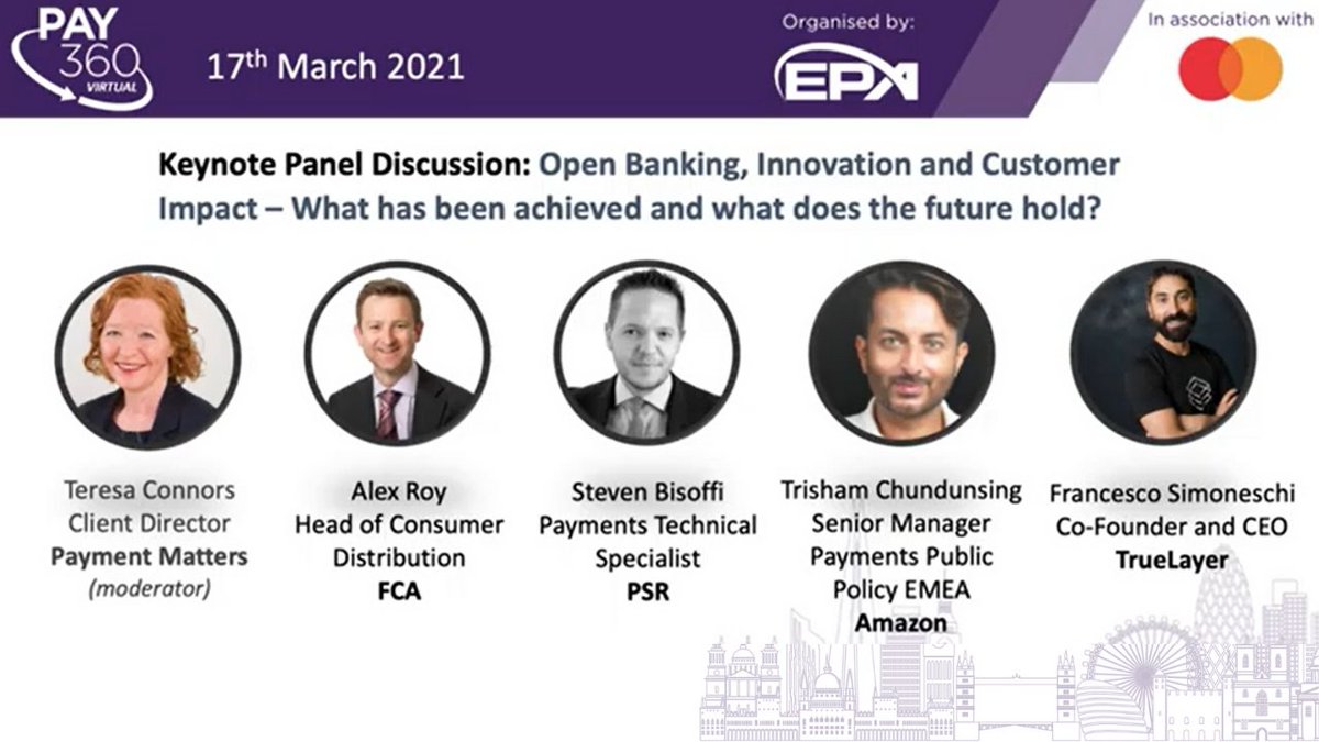 ThePAssoc's tweet photo. Thanks to our speakers from Payment Matters, @TheFCA, @ThePSR, @Amazon and @TrueLayer of our panel discussion, ‘Open Banking, Innovation and Customer Impact – What has been achieved and what does the future hold?’, at PAY360. Watch again here: https://t.co/9Xeat1sc7B #EPAevent https://t.co/EkAuHcOKnU