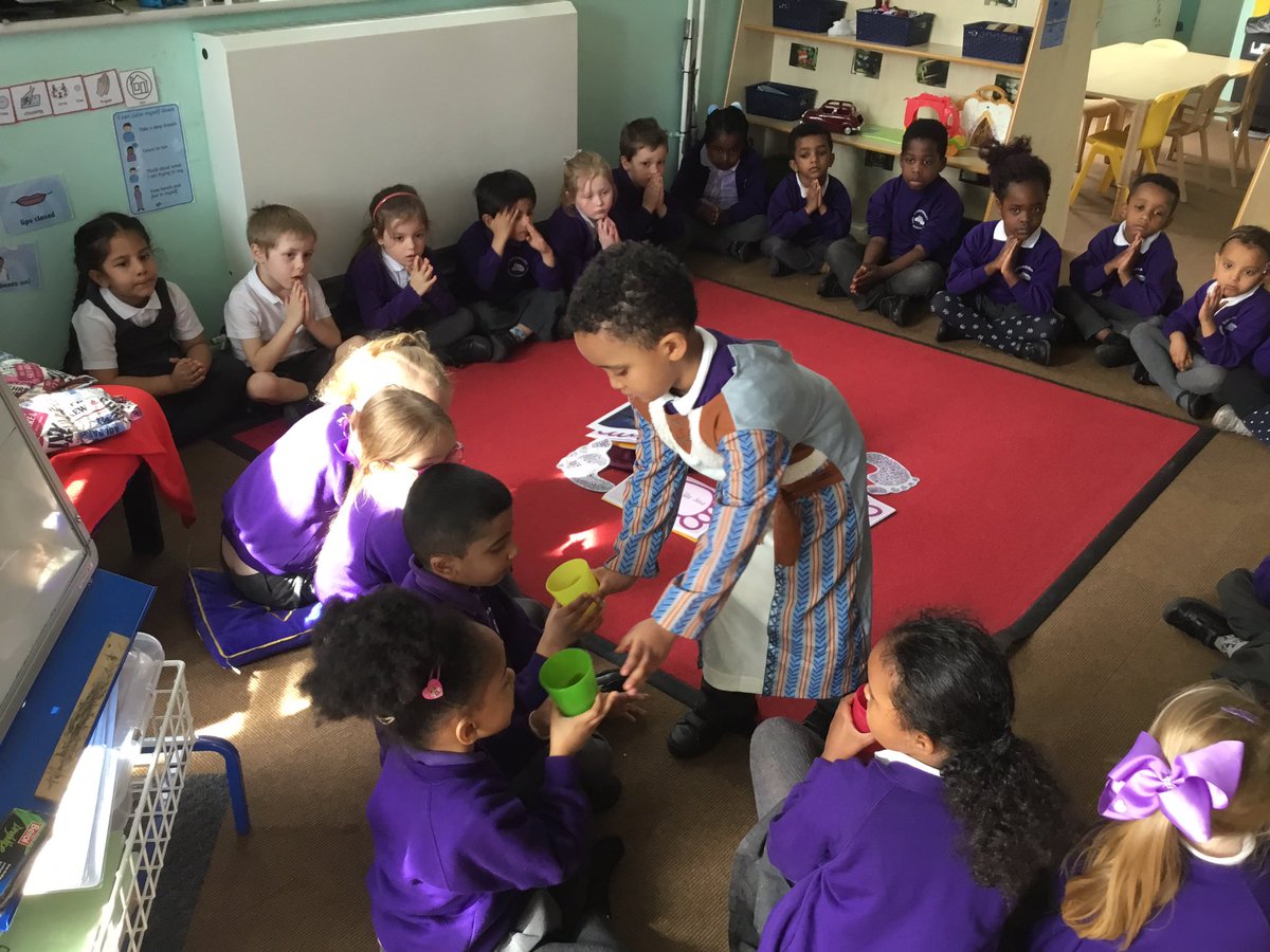 StMaryStBen's tweet photo. During Holy Time today the Reception children listened to The Last Supper story and then acted it out. They all shared Jesus’ body and blood. #HolyWeek #TheLastSupper #EasterPreparations 🍞🍷👣 https://t.co/sWu12DDxj4