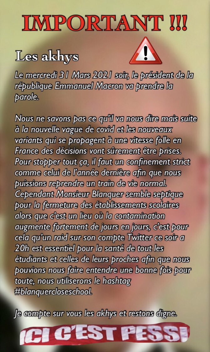 pessipessi16's tweet photo. Les akhys restons digne et accomplissons nos devoirs ! #PessiLivesMatter #blanquercloseschool https://t.co/dJD2RcD8Ox