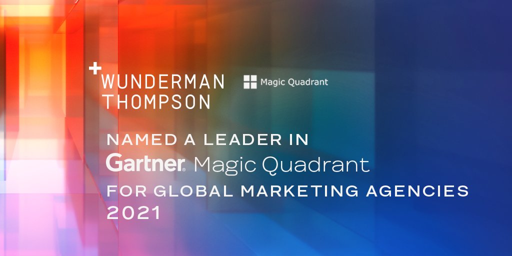 For the third year in a row, and every year since our founding as an agency brand, Wunderman Thompson has been named a Leader in Gartner’s Magic Quadrant for Global Marketing Agencies.
.
Learn more here: bit.ly/3w2hz6K

#WunThompson #Awards #Gartner #Magic #Quadrant
