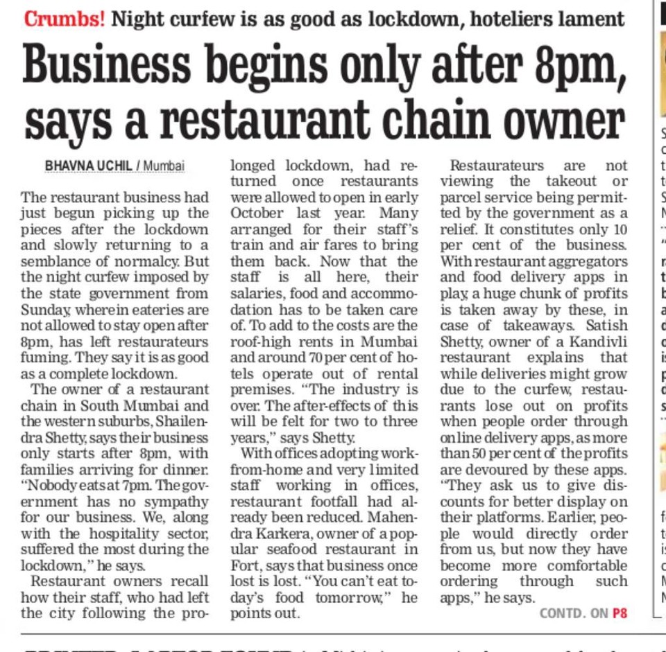 AharAssociation's tweet photo. Business begins only after 8 PM, Says a restaurant chain owner... https://t.co/ienqL1OcIF
