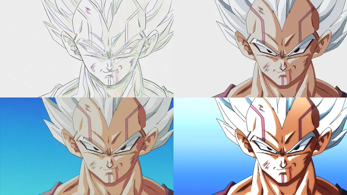 sketch, painted cell and then two different post production settings to show what difference a filter can make #DragonBall 