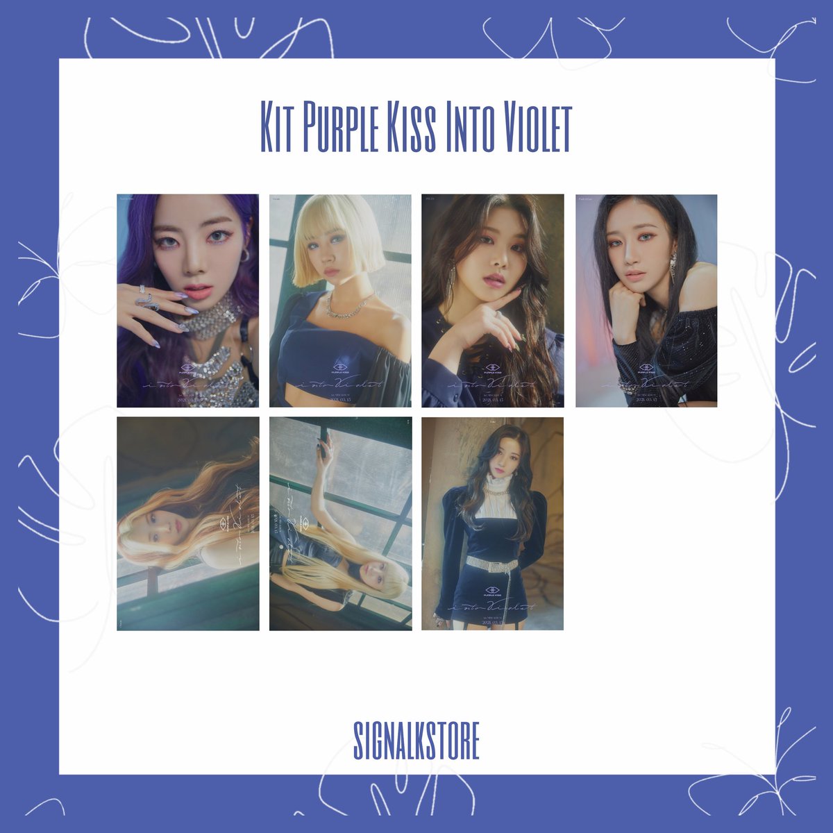 Kit Purple Kiss
Into Violet 1 
R$6,50 + frete 
O kit contém: 
☆7 photocards;
☆ Item surpresa;
🚚 Frete simples (R$3,00); registrado (R$9,00)
💳 Compras pela DM
❓ Dúvidas? Chama no Curious cat ou DM!