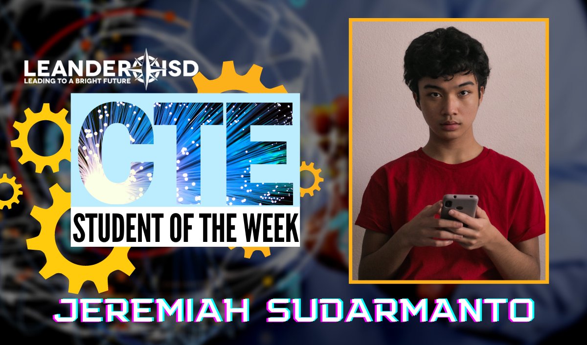 LeanderISD's tweet image. Jeremiah of trades, master of it all! @LeanderISD_CTE Student of the Week Jeremiah Sudarmanto dares to explore all that work-based learning has to offer.
The @RouseHSRaiders junior has studied six CTE courses. He embodies the program&apos;s purpose: explore to find your passion!