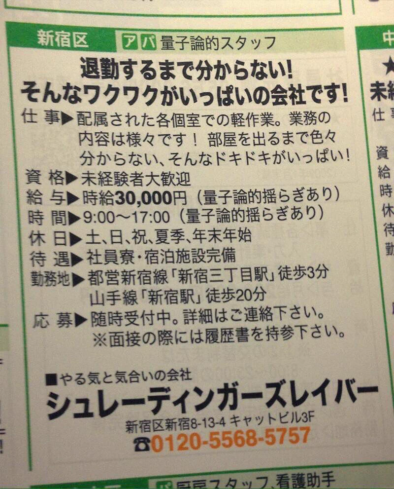 具体的には書かれていない？時給30000円(量子論的揺らぎあり)の仕事www