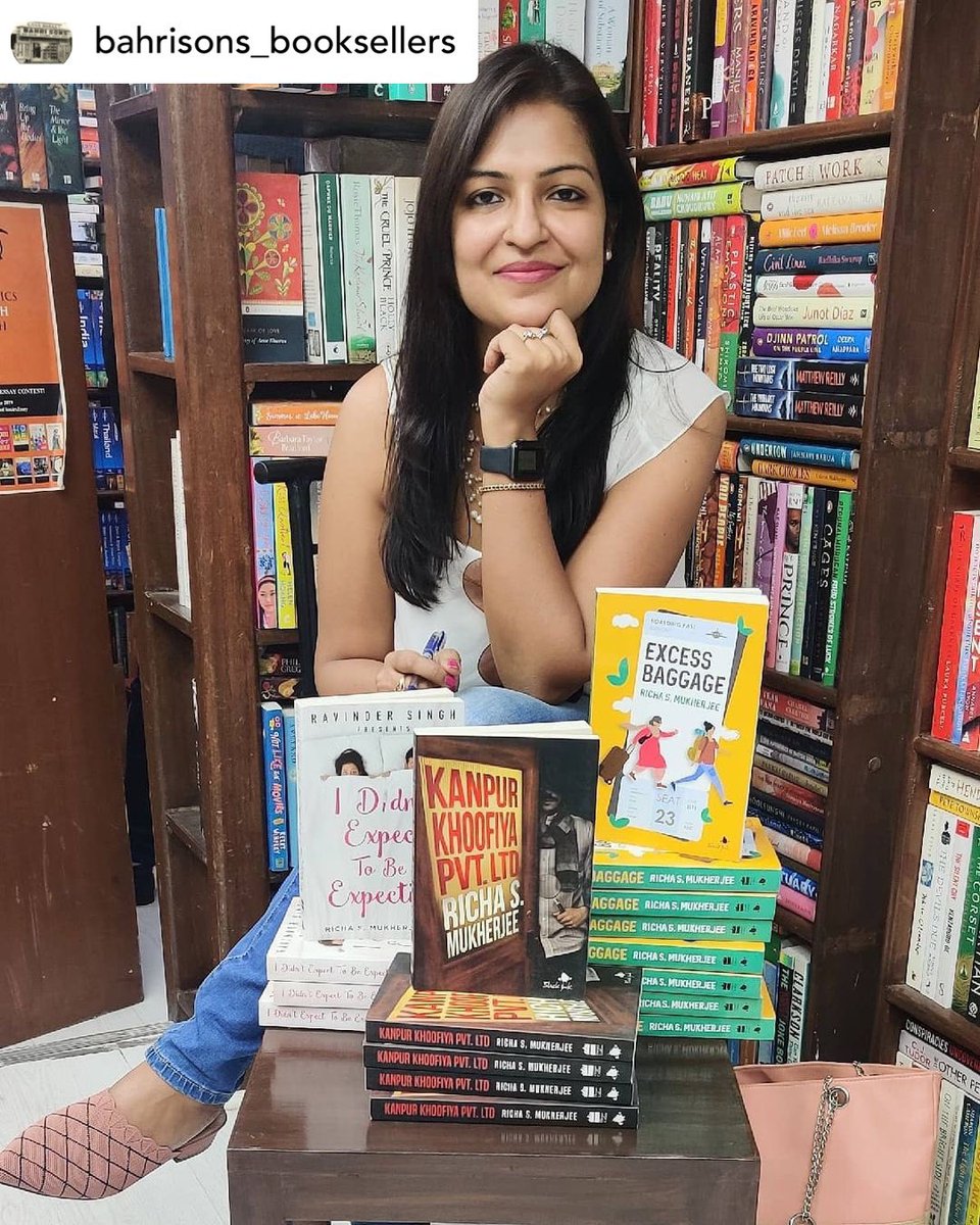 richasmukherjee's tweet photo. Signed copies of #excessbaggage #kanpurkhoofiyapvtltd #ididntexpecttobeexpecting now available at the legendary @Bahrisons_books (Khan market) that is always my first stop on book signing day! Thank you Rajni, for this wonderful photograph and your warm hospitality😊 https://t.co/RGYqIKwfN3