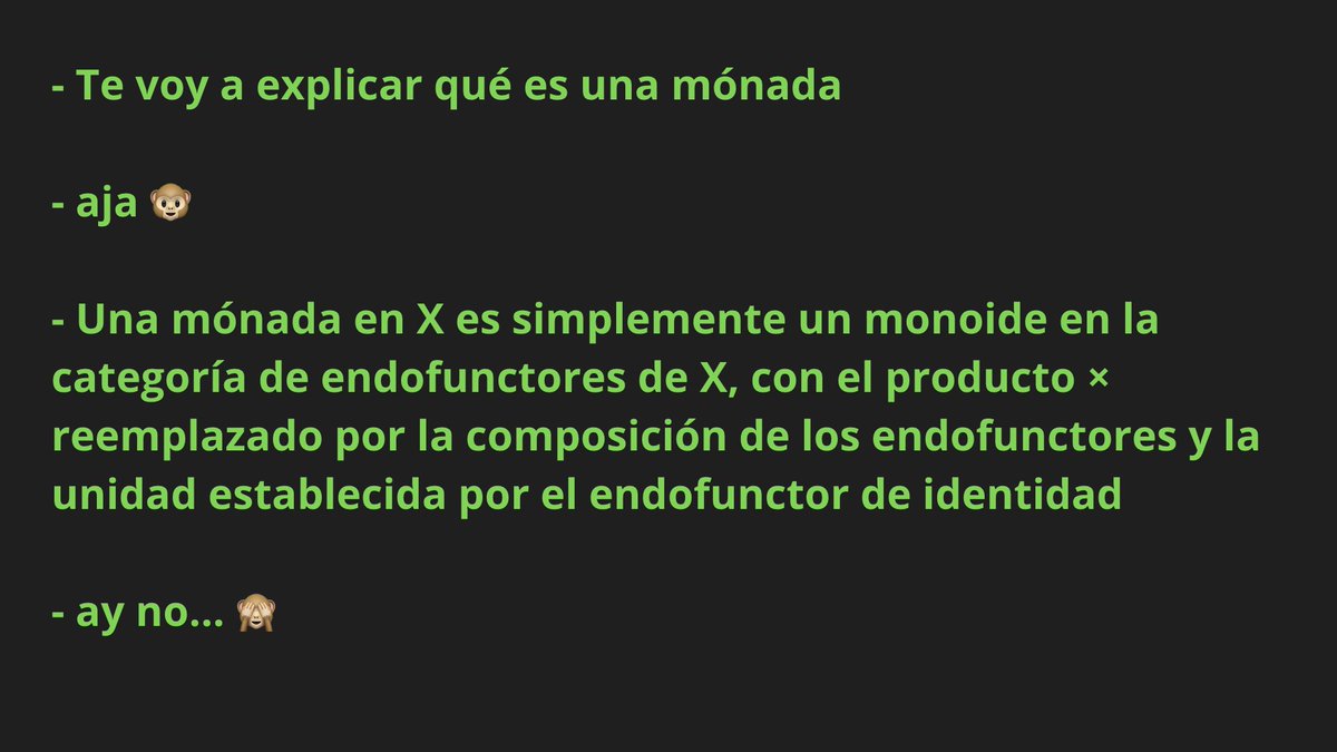 brolag's tweet image. 📣 Hoy en React Costa Rica trataré de explicar las nociones de Mónadas, Functores y Promesas.

😜 🚫 No apto para PhD en matemáticas o programadores en Haskell 

⬇️ Más información en el tuit citado.

Nos vemos 🤓

#reactCostaRica #functionalProgramming
