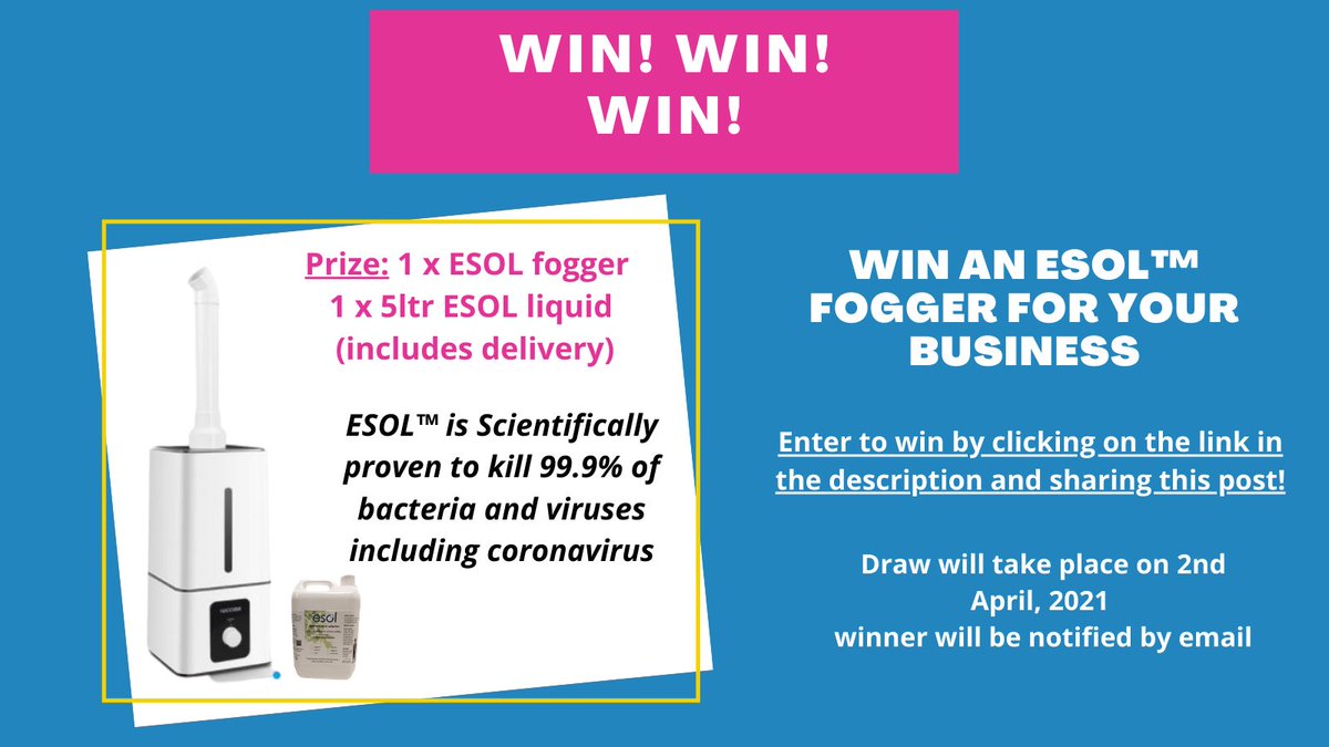 Bridgebio's tweet photo. #COMPETITION TIME!!  Win an ESOL fogger for your business
Share this post and click on the link to enter: https://t.co/LHf2WfUWBM https://t.co/T7cfSM5DNC
