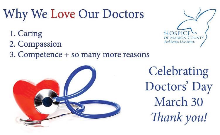 HospiceOfMarion's tweet photo. Today is Doctors' Day -- HMC appreciates our hospice doctors today and every day for their compassion in the care of our patients and families. https://t.co/HfSMBX01JZ
