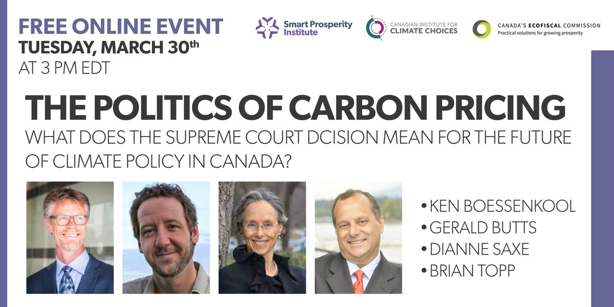 SP_Inst's tweet photo. Today’s the day! Join us at 3pm EDT for a special virtual event on the future of #climate policy in Canada. With an all-star panel, featuring:

- @KenBoessenkool
- @gmbutts
- @DianneSaxe
- @briantopp
- @dalebeugin

Moderated by @mrabson

Registration here: https://t.co/7sor5ZVADG https://t.co/YpaQlR8eiI