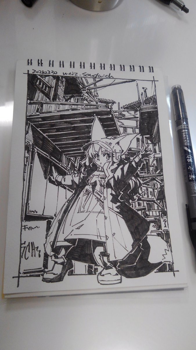 モノクロミニ原画
#狐娘 #モノクロ 