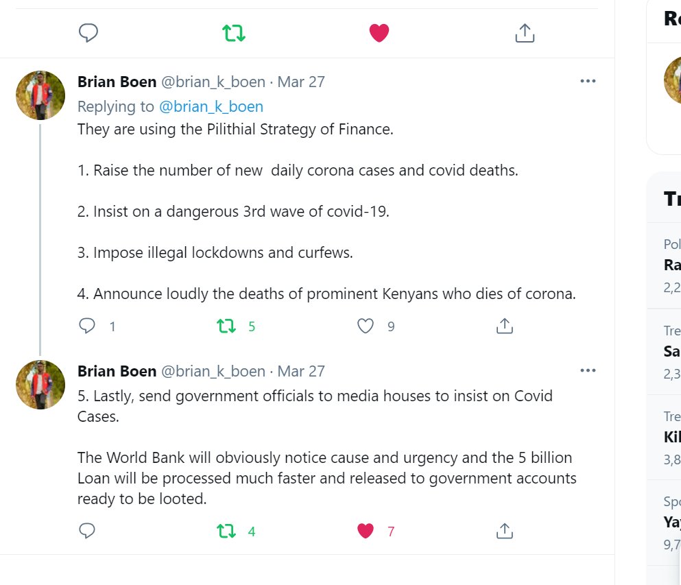 Kimaiyo's tweet photo. Shit. Mans spitted this wisdom 3 days ago after Lockdown. He had seen the future. This was Uhuru's strategy to get this loan! https://t.co/LwptXKK8Ek