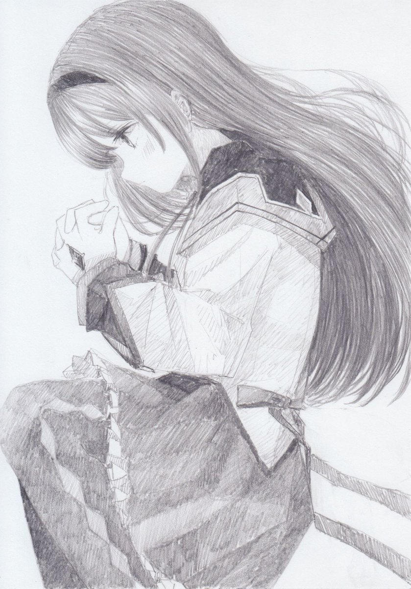 暁美ほむら 「シャーペンで描きました。
魔法少女まどか☆マギカより、暁美ほむらです。ほむほむを」|くろいうさぎのイラスト