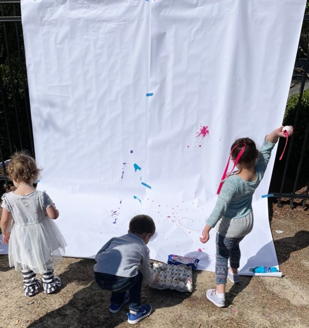 Counting eggs, identifying colors, and working on our gross motor skills in the gorgeous sunshine was so much fun (and educational) for our PK3 students! Who knew throwing eggs filled with paint could be an academic activity?