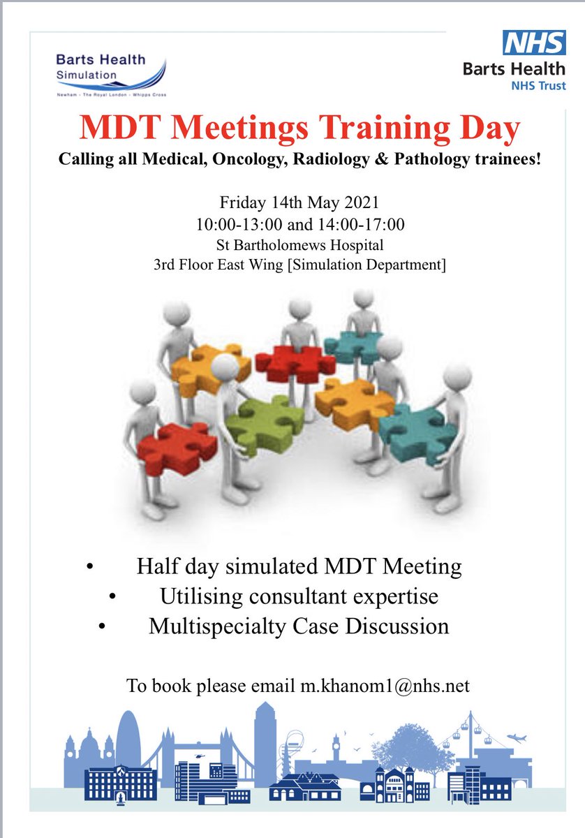 Ever felt lost in an MDT ? 🙋🏼‍♀️ 
Ever wondered how to get educational value from an MDT? 🙋🏼‍♀️

Then look at this 👇🏼👇🏼👇🏼

🚨NEW “MDT Meetings Training Day” running @BartsHospital  

A half day course all about maximising your MDT Experience ✨ <a href="/tb_doc/">Will Ricketts 💙 🕊️</a> @sim_stbarts @maxi_beth