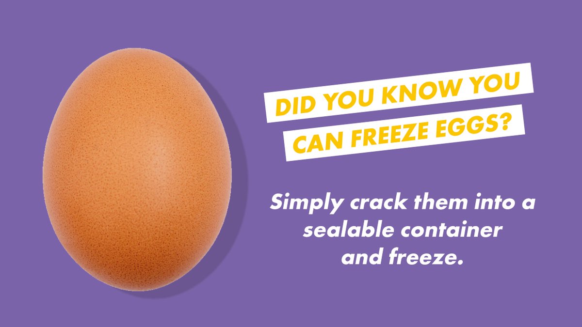 LFHW_UK's tweet photo. #DidYouKnow you can freeze eggs? 🍳

Freeze them separately - you can use your yolks for omelettes, and whites for meringues! ❄️ Pro tip: label your containers before they go in the freezer.

https://t.co/e11Kh4uJyE
#LoveFoodHateWaste #FoodStorage #Freeze https://t.co/mzwRO892uU